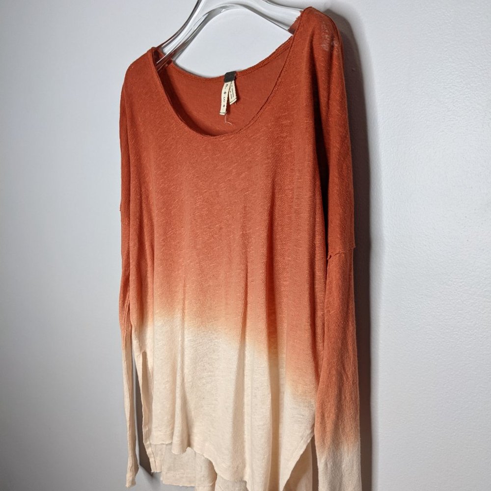 Free People Orange We The Free Starry Night Long Sleeve Linen Cotton Tee Size S - Picture 3 of 9